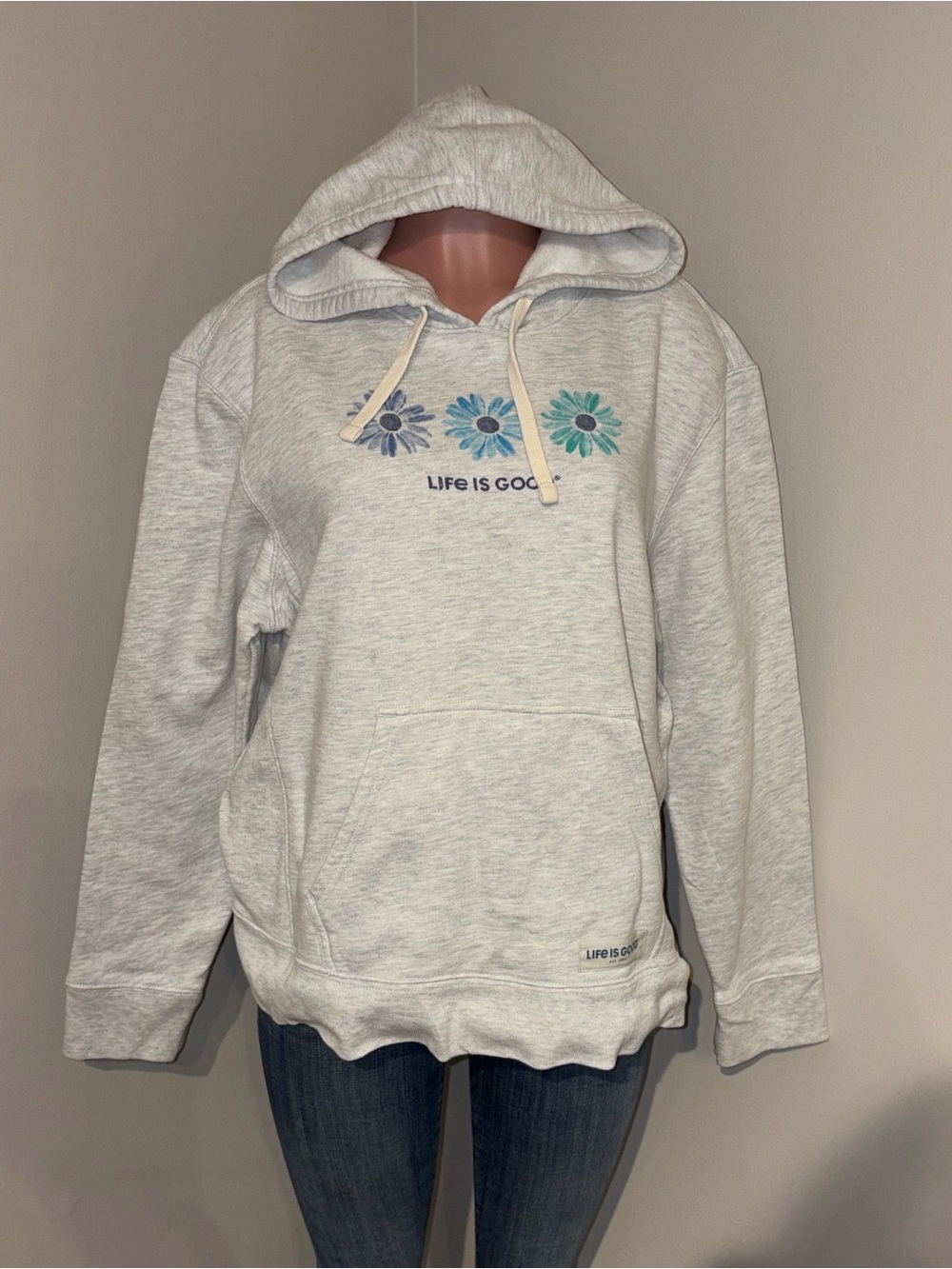 Life is Good Women's Three Painted Daisies Simply True Fleece Hoodie. Large